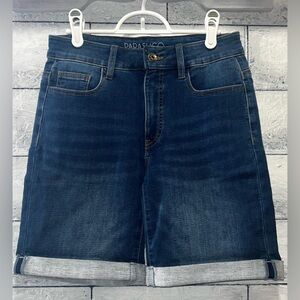 Parasuco Bermuda Dark Blue Denim Shorts Size 6 Rolled Hem High Waisted